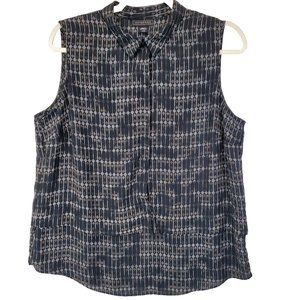 Metaphor Tunic Popover Top Women L Black Geometric Pattern Sleeveless Collared